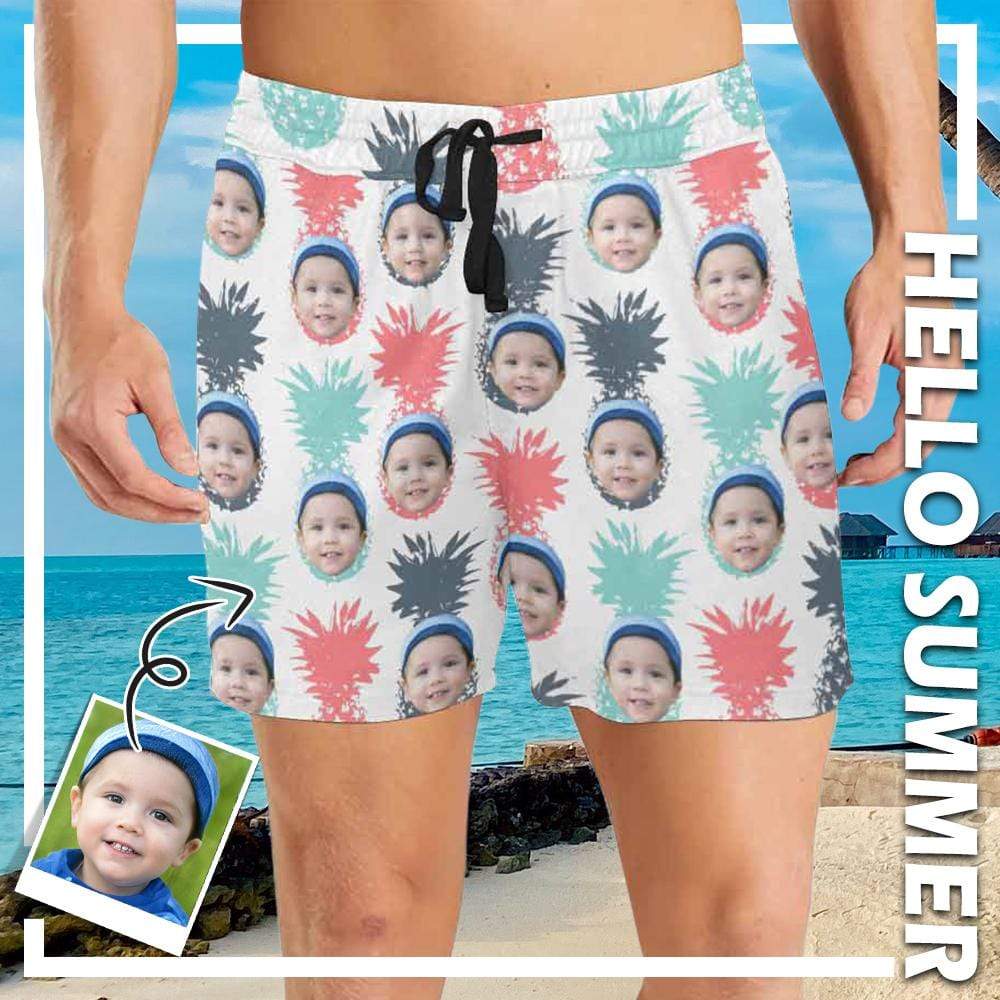 Mybestboxer Swimwear Custom Face Colorful Pineapple Quick-Dry Swim Trunks Men's Bathing Suit