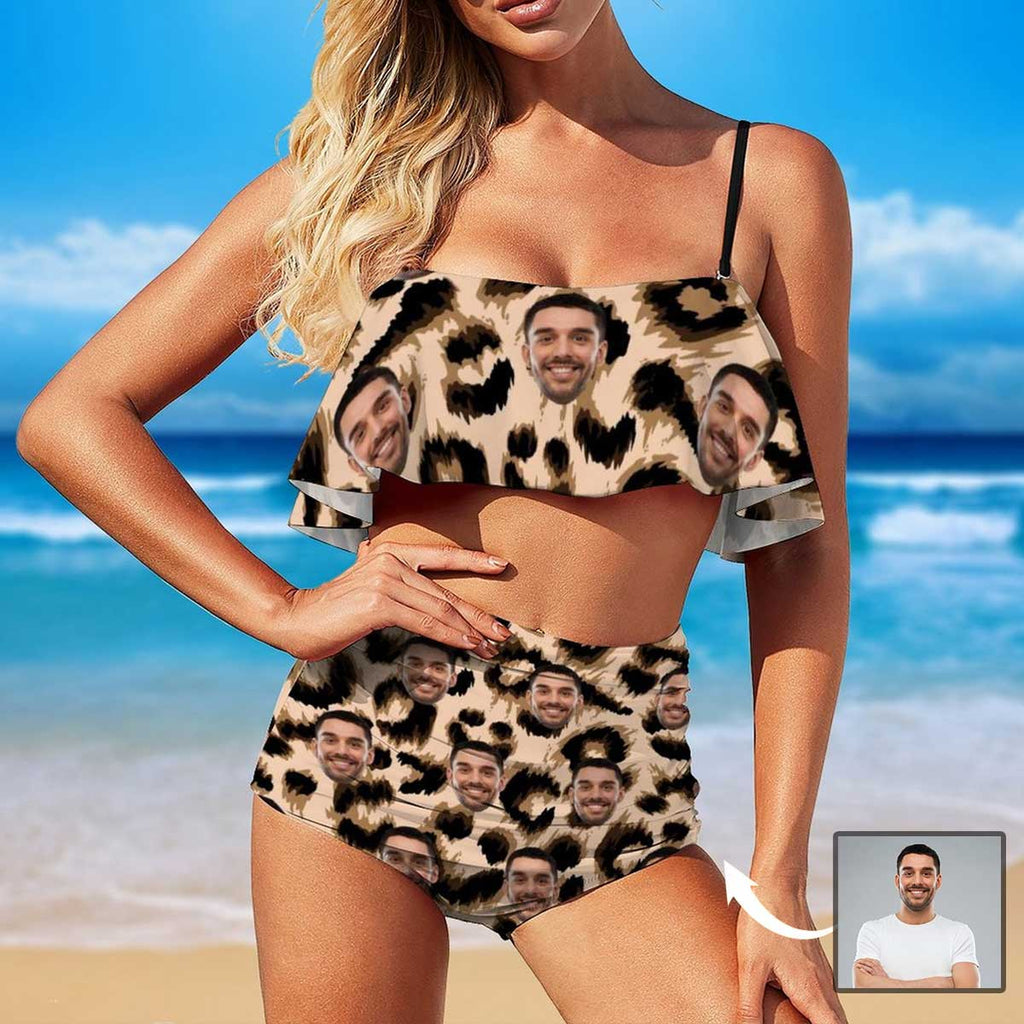 Mybestboxer Swimwear Custom Face Leopard Sexy Hot Ruffle Bathing Suits Women's Bathing Suit