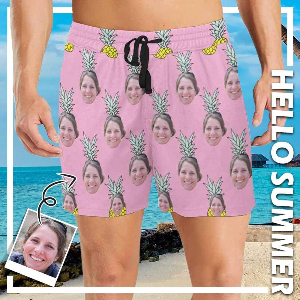 Mybestboxer Swimwear Custom Face Pink Pineapple Quick-Dry Swim Trunks Men's Bathing Suit
