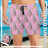 Custom Face Pink Pineapple Quick-Dry Swim Trunks Men's Bathing Suit