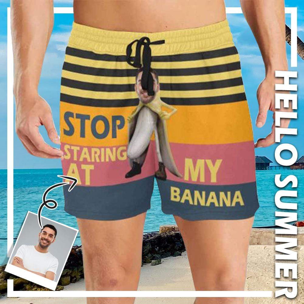 Mybestboxer Swimwear Custom Face Yellow Background Sexy  Men's Mid-Length Casual Shorts