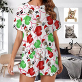 Custom Pet Face Cat Gloves Paw Print Pajama Set Women's Short Sleeve Top and Shorts Loungewear Athletic Tracksuits