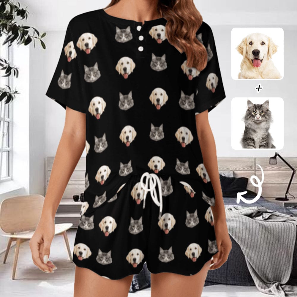 Custom Face Pet Pajama Set Women's Short Sleeve Top&Shorts Loungewear