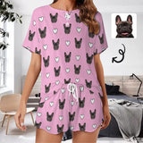 Custom Pet Purple Pajama Set Women's Short Sleeve Top and Shorts Loungewear Athletic Tracksuits