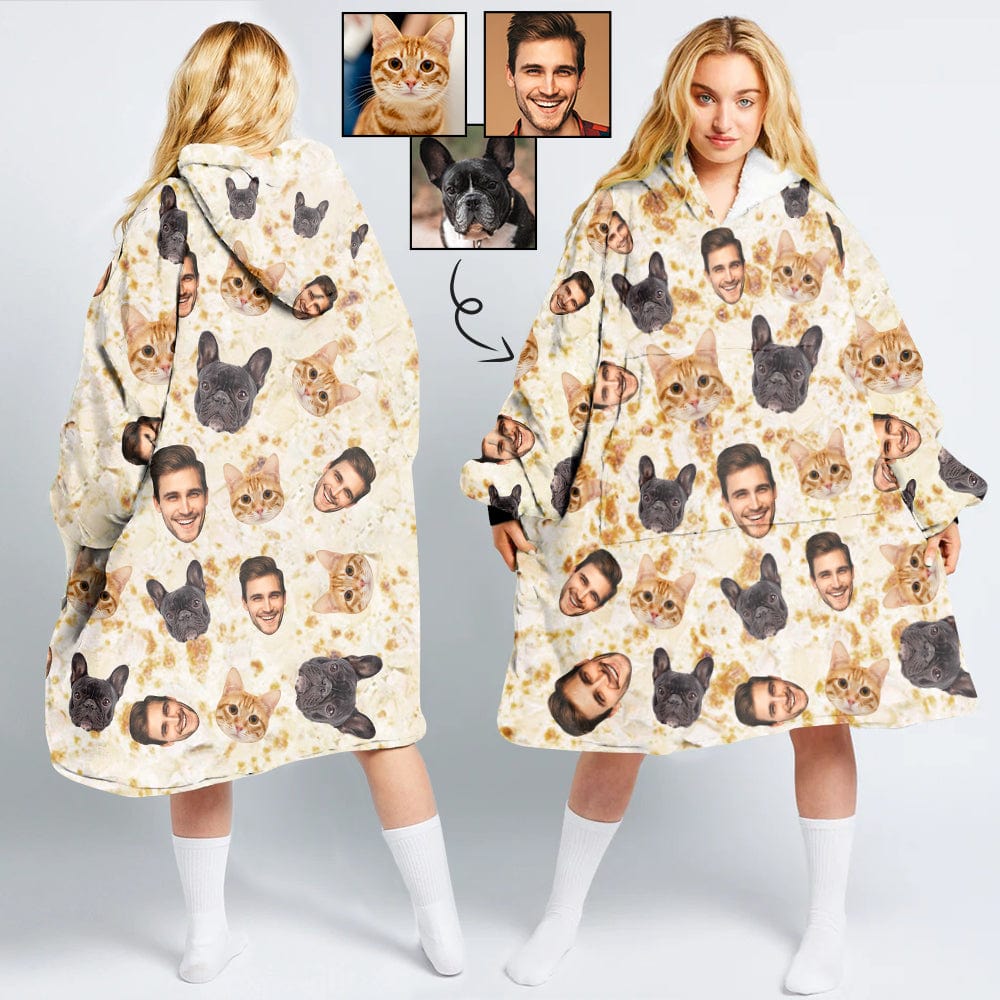 Custom Faces Blanket Hoodie for Women Personalized Oversized Hoodie