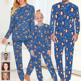 Custom Pajamas with Faces Blue Starry Sky Sleepwear Personalized Family Matching Long Sleeve Pajamas Set
