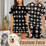 Custom Pet Face Couple Pajamas Personalized Dog&Cat Couple Matching Crew Neck Short Pajama Set