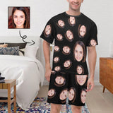 [Special Sale] Personalized Pajamas Black with Girlfriend Face Men's Sleepwear Custom Men's Crew Neck Short Sleeve Pajama Set