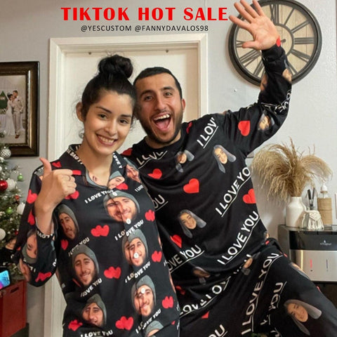 Couple Sleepwear Custom Face XO Black Couple Matching Pajamas –  CustomFaceShirt