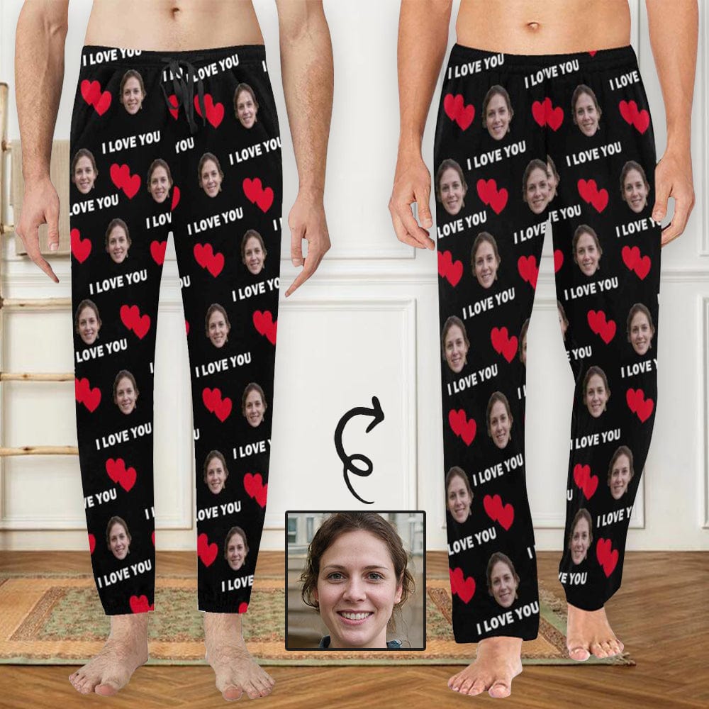 Custom Face Long Pajama Pants I Love You Men's Slumber Party Sleepwear