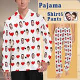 Pajama Shirt&Pajama Pants-Custom face Pajamas heart Men's Sleepwear Personalized Photo Men's V-Neck Long Pajama Set