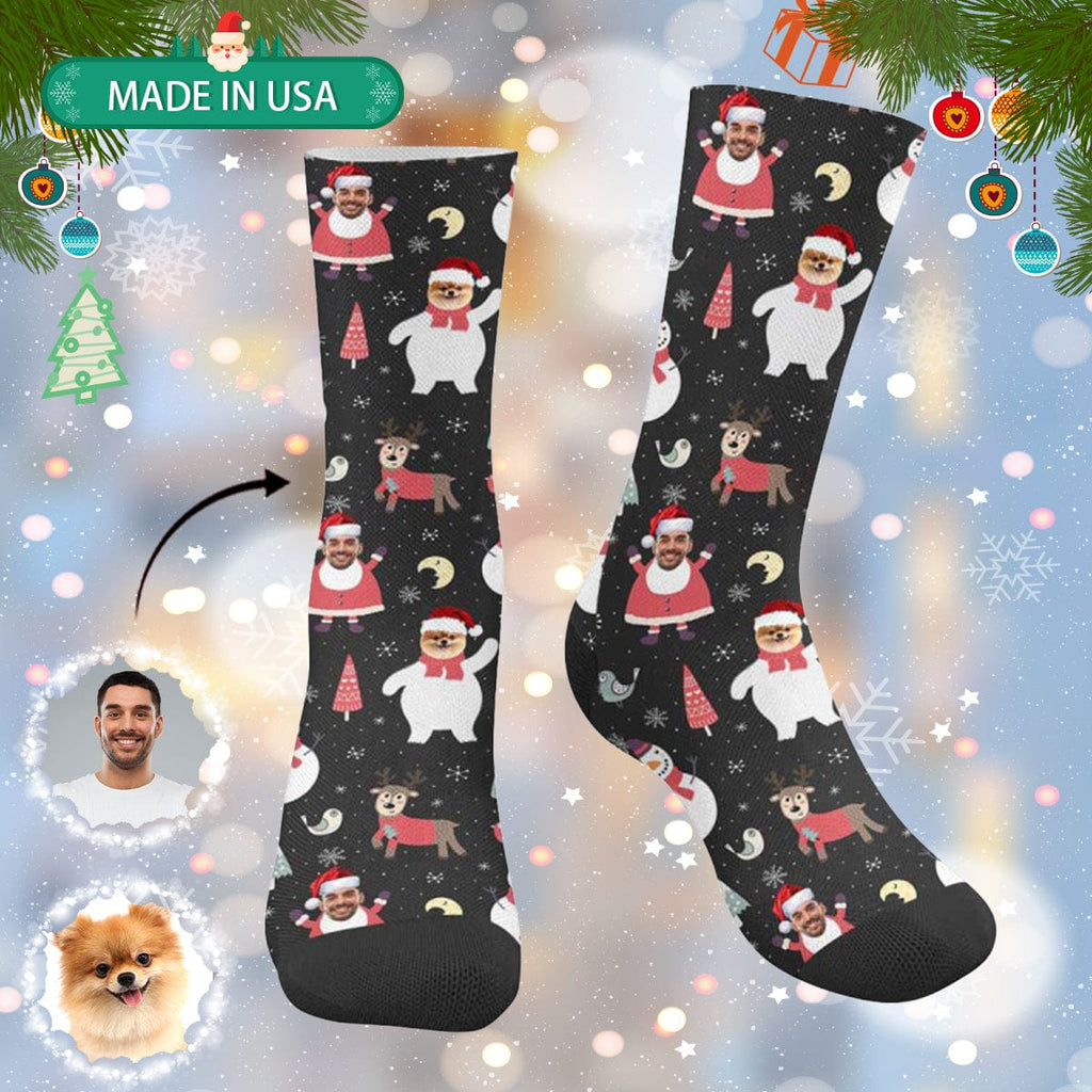 Custom Christmas Socks Personalized Funny Face Elk Photo Socks