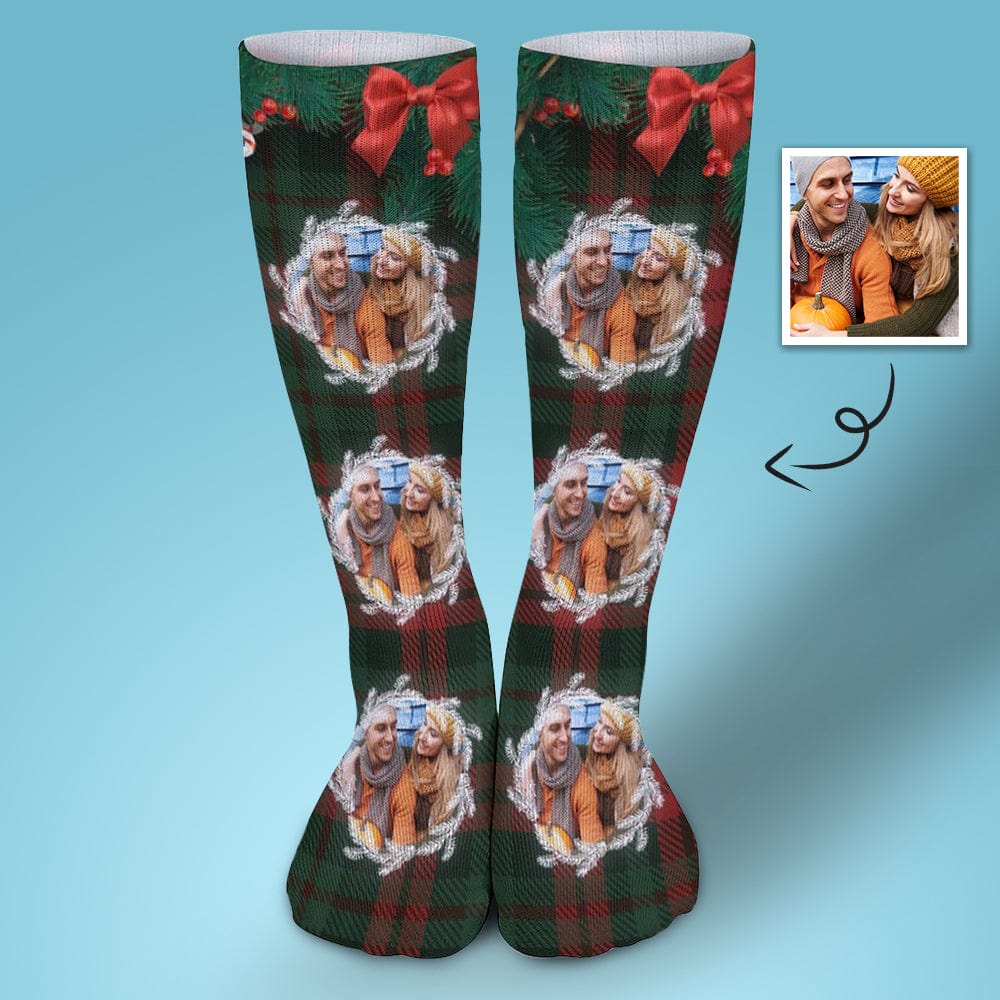 Custom Photo Bow Tie Sublimated Crew Socks Personalized Funny Photo Socks Gift for Christmas