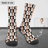 Custom Face Black & White Grid Socks Personalized Sublimated Crew Socks Unisex Gift for Men Women