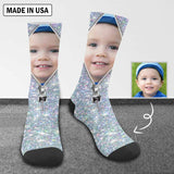 Custom Face Printed on Socks Zipper Silvery Sublimated Crew Socks Personalized Picture Socks Unisex Gift for Men Women