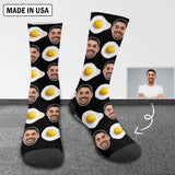 Custom Face Socks Personalized Poached Egg Photo Sublimated Crew Socks Funny Gift