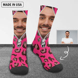 Custom Face Zipper Pink Camo Sublimated Crew Socks Personalized Picture Socks Unisex Gift for Men Women