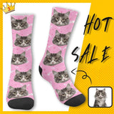Custom Pet Sublimated Crew Socks Personalized Cat Face Novelty Socks Printed Photo Pet Socks Design Your Photo on Socks for Pet Lover